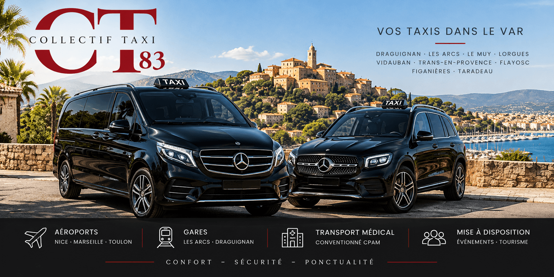 Déplacements en taxi dans la Dracénie, autour de Draguignan